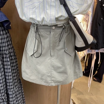 Корейская модная летняя однотонная короткая юбка, Темпераментная, тонкая и универсальная, с завязками на талии, с высокой талией, Юбка-качели трапециевидной формы