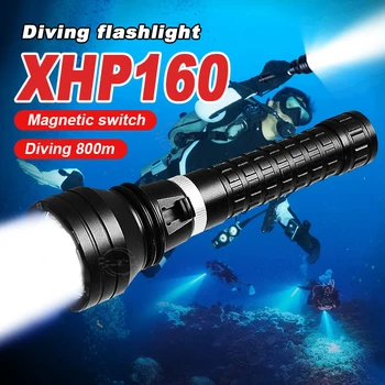 Супер яркий фонарик для дайвинга XHP160, Светодиодный Перезаряжаемый 800-метровый Подводный фонарь IPX8, Водонепроницаемый Профессиональный фонарь для подводного плавания с аквалангом