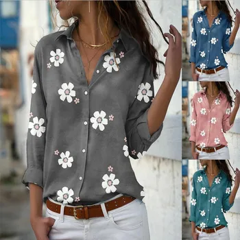 Осенняя рубашка с длинными рукавами и цветочным принтом, женская мода, повседневный женский топ для пригородных поездок, женские рубашки