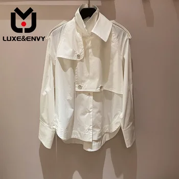 Нишевый тренд LUXE & ENVY, Новая рубашка с высоким воротом и длинными рукавами, Однобортное свободное пальто, женский тренд 2023 Осень
