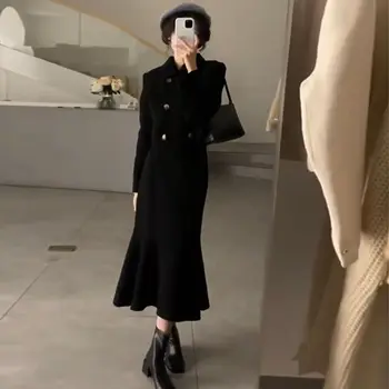 UNXX 2023 Весенний Модный Женский костюм Черного цвета Высокого уровня, Новый высококачественный костюм, Короткая куртка + юбка трапециевидной формы Средней длины, Женский костюм-двойка