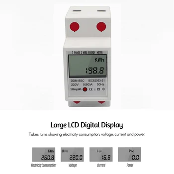 DDM15SC ЖК-цифровой дисплей, однофазный счетчик энергии на DIN-рейке, 5-80 А, 220 В, 50 Гц, Электронный счетчик кВтч, Монитор энергопотребления