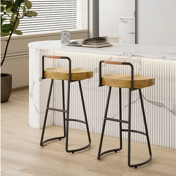 Барный стул со спинкой, Современный Простой Высокий табурет, барный стул из массива дерева, Стульчик для кормления Nordic Home Kitchen, Коммерческий магазин чая с молоком