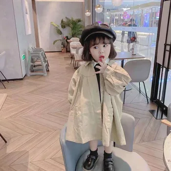 Весенне-осенняя Корейская модная детская куртка-ветровка для девочек, тренч цвета хаки, верхняя одежда, пальто, куртки принцессы для девочек