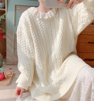 Sweet Mori Girl, Круглый вырез, Свободный свитер средней длины, толстый Вязаный твист, Сказочная принцесса, Вязаный пуловер, Женский осенне-зимний свитер