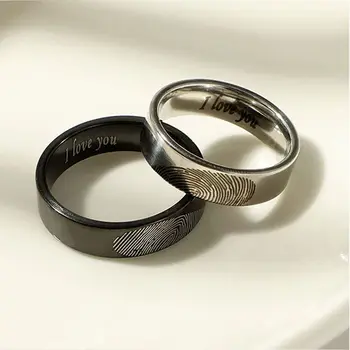 1 Пара Нового Свадебного Сердечка на День Святого Валентина, предложение по отпечатку пальца, Кольцо из нержавеющей стали