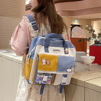Контрастный цвет, Женский рюкзак в корейском стиле, женская сумка, тренд 2023, многофункциональная школьная сумка из нейлоновой ткани для школьниц, Каваи