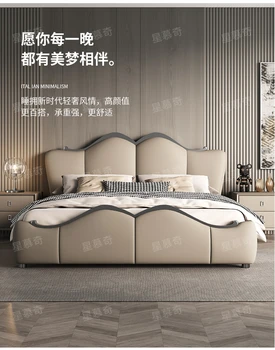 2023 Новая современная светлая роскошная кровать в главной спальне простая атмосфера высокого класса 2-метровая двуспальная кровать из мягкой итальянской кожи
