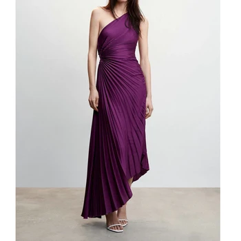 chiclady лето весна фиолетовое вечернее платье неправильной формы с одним плечом, плиссированные макси-платья для ужина, модная одежда