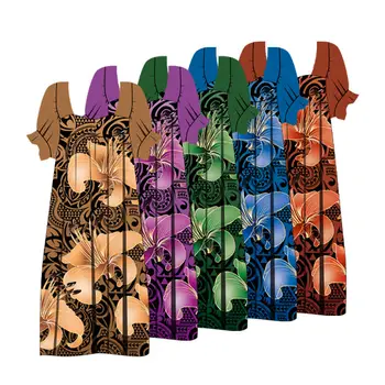 2023 Новое свободное платье Mumu в гавайском стиле с цветочным рисунком и принтом Islander Women с коротким рукавом