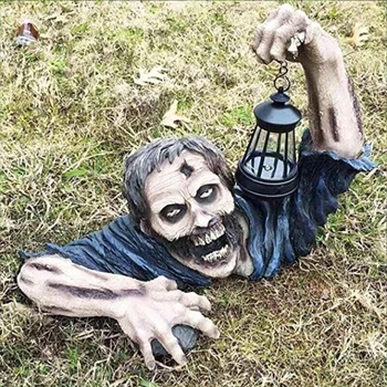 Скульптура зомби с лампой, реквизит для украшения Хэллоуина, выползающий из могилы со светодиодным фонарем Rasin на батарейках для улицы