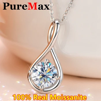 Женское ожерелье PureMax из настоящего муассанита 2,0 карата, новая подвеска Infinity, серебряное женское ожерелье S925, модные свадебные украшения-шармы