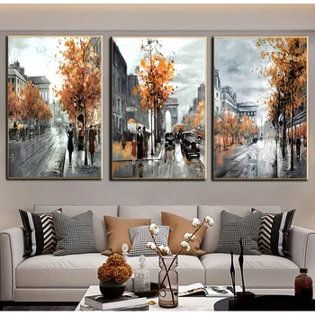 3шт Пейзажных картин на холсте, современный минимализм, Парижские уличные деревья, плакат на стену, домашний декор для гостиной, без рамки