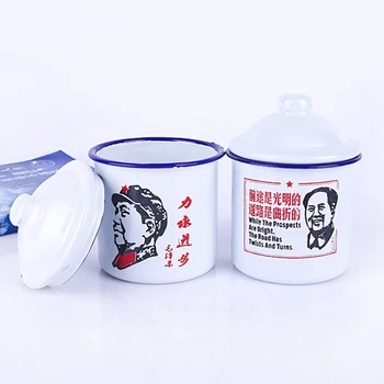 Ретро-ностальгическая классическая цитата эмалированная чашка Винтажная плойка эмалированная кружка Китайская Белая чайная чашка с крышкой креативная Эмалированная кружка