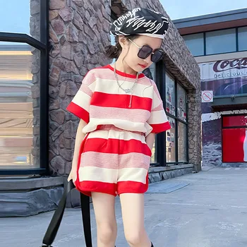 Модный костюм для девочек, летний детский топ с короткими рукавами + шорты Five Cent, детский комплект из двух предметов, повседневная одежда для подростков от 6 до 14 лет