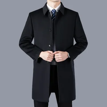 2023 Новое мужское осенне-зимнее пальто из 100% Шерсти, модное высококачественное двустороннее твидовое пальто для мужчин, тренч, АРТ. № NZ003