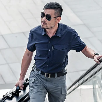 Тактическая рубашка Agent Летняя уличная быстросохнущая Износостойкая Мужская деловая с несколькими карманами, для треккинга, рыбалки, с короткими рукавами