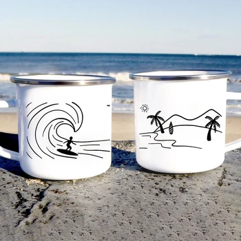 Персонализированная кружка для серфинга на пляже, подводные дайверы, Гавайские чашки, Эмалированные кофейные кружки для воды у костра, креативный подарок для серфинга