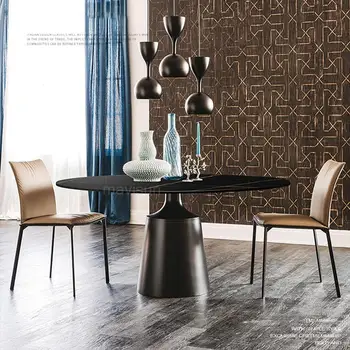 Минималистичная мебель для дома Итальянские обеденные столы из матового сланца для небольшой квартиры, легкая роскошная Круглая современная мебель для дома