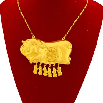 Ожерелье с подвеской в виде милой свиньи из чистого золота 24 карат для женщин, Счастливая невеста, ожерелья-цепочки из желтого золота, ювелирные украшения, подарки