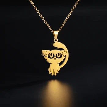 Ожерелье из Лемегетона золотого цвета для женщин Подвеска в виде кошки Звено цепи Ювелирные изделия Аксессуары из нержавеющей стали на шею Оптом 2023