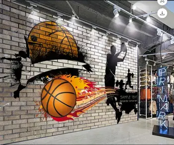 Изготовленная на заказ фреска 3d фотообои Кирпичная стена баскетбольное спортивное оборудование для фитнеса домашний декор обои для стен 3 d гостиная