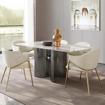 Модная кухонная мебель из массива дерева толщиной 12 мм, Два полукруглых стола из нержавеющей стали, Прямоугольный обеденный стол, набор
