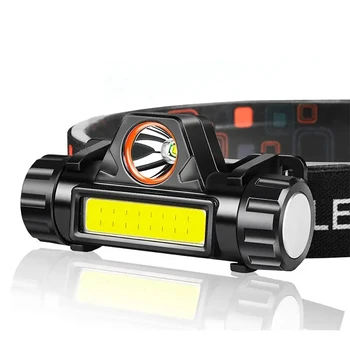 Портативная мини-мощная светодиодная фара XPE + COB USB, перезаряжаемая Охотничья фара, Водонепроницаемый налобный фонарь с магнитным хвостом