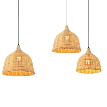 Подвесной светильник из ротанга, Винтажные подвесные абажуры E27, декор для гостиной, столовой, Кафе, ресторана, Hanglamp (M)