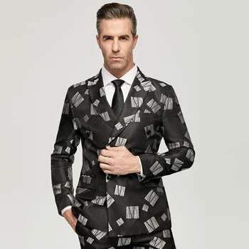 Элегантный мужской костюм для свадьбы, смокинг, Двубортный черный пиджак с узором Пейсли, брюки с лацканами, комплект из 2 предметов, вечерний костюм для туризма и фотографии