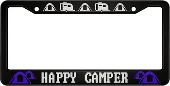 Рамка номерного знака Happy Camper из алюминиевого сплава, белый фургон, автобус, Синяя палатка, применимая к стандартному автомобилю США, Металлическая рамка для автомобильной бирки