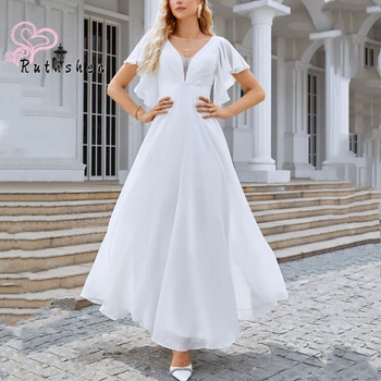Простое Белое Женское Платье 2023 Robe Pour Cérémonie De Mariage, Расшитое Бисером, С Открытой Спиной, Пляжное Vestidos De Novia с Расклешенными Рукавами