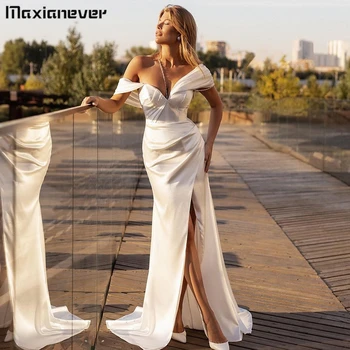 Maxianeve Платье-труба без рукавов с открытой спиной Свадебное платье с нежными аппликациями Стильное платье невесты mariée robe de mariée