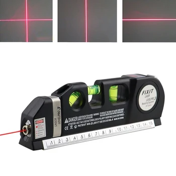 Лазерный уровень LV03 Универсальный линейный Лазерный нивелир С перекрестными линейными лазерами со стандартной измерительной лентой 8 футов 250 см и метрическими линейками