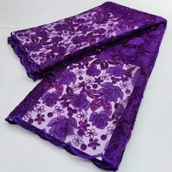 новейшая африканская фиолетовая кружевная ткань с 3D блестками 2023 года, высококачественный кружевной материал, французская нигерийская кружевная ткань, сшитая для женских вечеринок