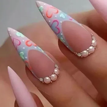 Многоразовые накладные ногти с жемчугом Love Gradient French Wear Накладки для ногтей Профессиональные принадлежности для ногтей Капсулы Press on