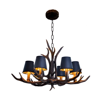 Люстра из оленьего рога, холст, абажур, светильник в стиле ретро для гостиной, столовой, лампа для домашнего декора, окрашенная золотой аэрозольной краской