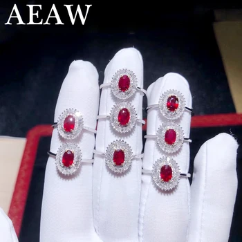 Обручальные кольца AEAW с натуральным рубином 0,6 карата и настоящими бриллиантами 0,4 карата, Кольцо из белого золота 18 карат, Классические женские украшения