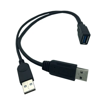 Черный USB 3.0 Женский к Двойному USB-Разъему Extra Power Data Y Удлинительный Кабель для 2,5 