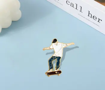 Эмалированные булавки для мальчика-скейтбордиста, брошь-спасательный круг, значок на лацкане, мультяшный ювелирный подарок для друзей-детей