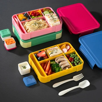 Студенческая коробка для бенто объемом 1330 мл с ланч-боксом и посудой Детские герметичные контейнеры для ланча Могут быть ланч-боксом для микроволновой печи