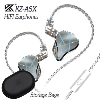 Наушники KZ-ASX С Балансным Усилителем HiFi Bass Monitor Наушники С Шумоподавлением 3,5 мм Разъем Посеребренный Кабель с Сумками Для Хранения