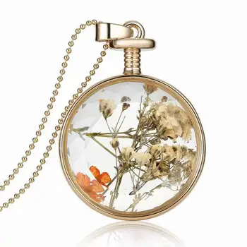 33 мм Кулон-медальон, 3ШТ Медальон из натурального растения, бутылка с сушеным цветком, стеклянное ожерелье-медальон, цепочка золотого цвета