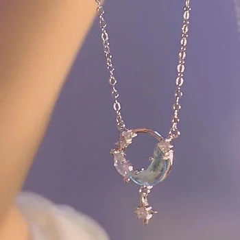 Ожерелье Star Ran Moon Серебряного цвета, ожерелье с подвеской, женская цепочка на ключицу, O-образная цепочка, Легкие роскошные украшения Ins Для лучшего друга, подарки