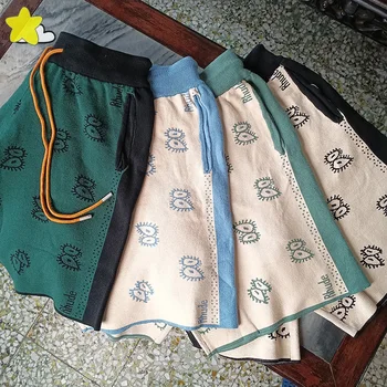 23SS, винтажные трикотажные шорты из цельного жаккарда с кешью, мужские и женские бриджи RHUDE с высококачественной полосатой строчкой, синие, зеленые, черные