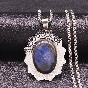 Богемия Флэш-камень, ожерелье из нержавеющей стали, подвески, женское ожерелье серебристого цвета, бижутерия в стиле бохо, бижутерия N2220S04