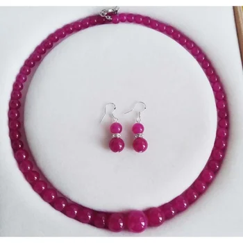 новые 6-14 мм натуральные Розовые рубиновые камни, круглое ожерелье, серьги, набор 18