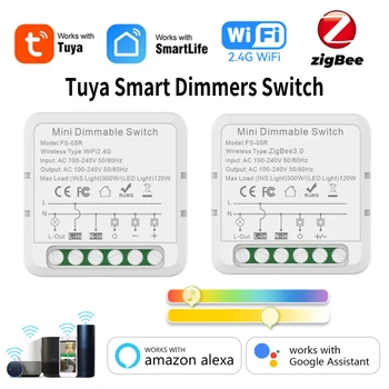 Модуль Tuya ZigBee WiFi Smart Dimmers Switch Поддерживает 2-полосное управление светодиодными лампами, переключатель с регулируемой яркостью Работает с Alexa Google Home