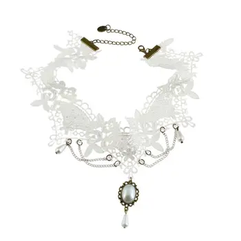 Винтажная Панк-кисточка с имитацией жемчуга, женские украшения, Свадебное кружевное ожерелье, Белое Колье