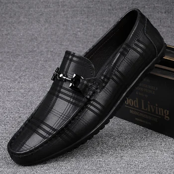Итальянская обувь ручной работы, черная официальная обувь из натуральной кожи, повседневные лоферы, мужские модные мокасины в клетку с рисунком крокодиловой кожи, обувь